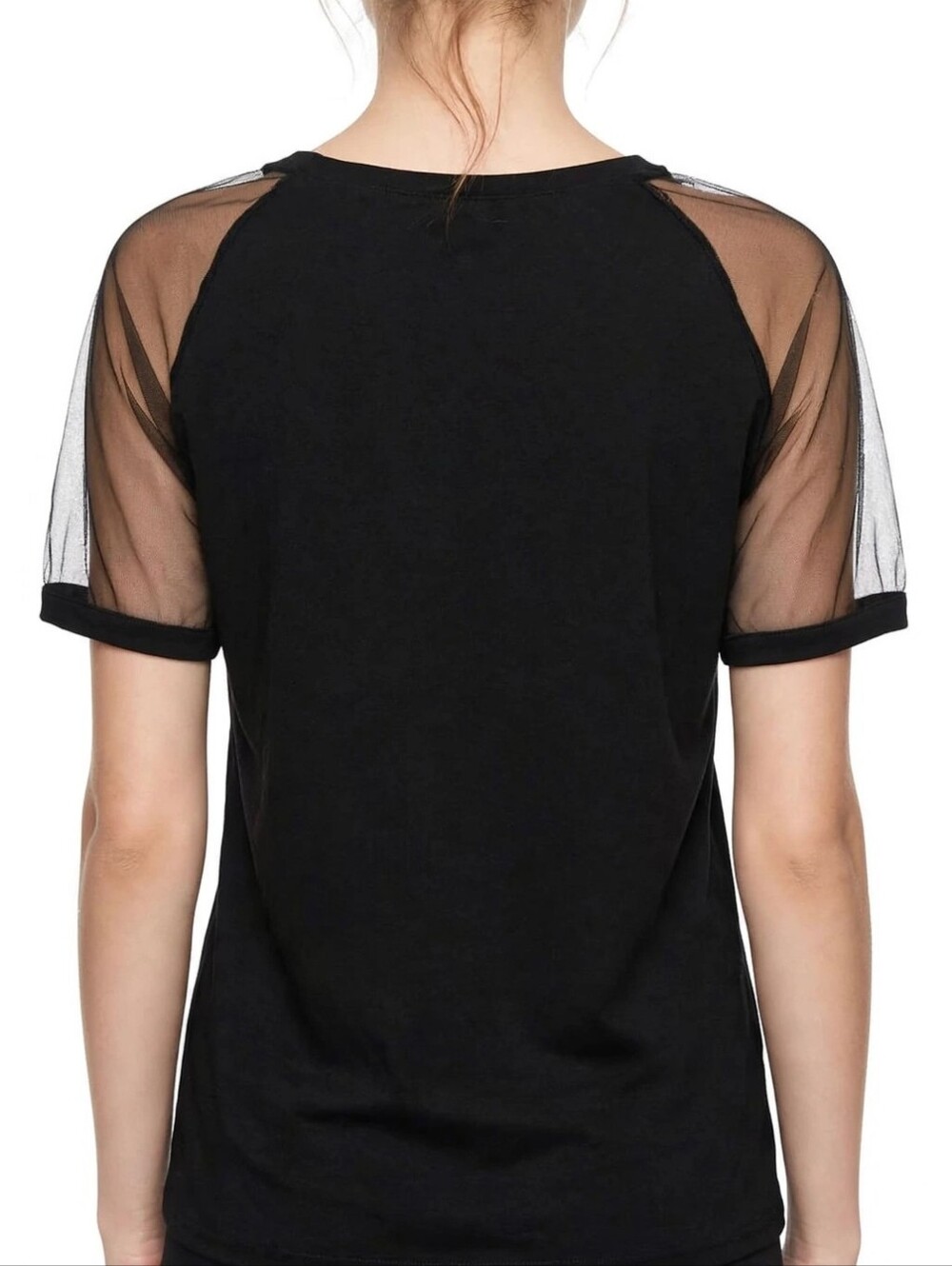 Black Mesh Sleeve Cold Shoulder Top (Size XL) - Picture 2 of 4
